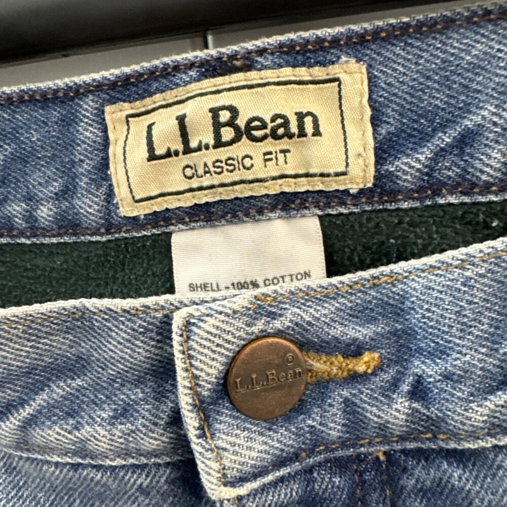 LL Bean Men's 40x30 Double Relaxed Fit Fleece Lined Blue Jeans Vintage (N8) - Picture 5 of 15